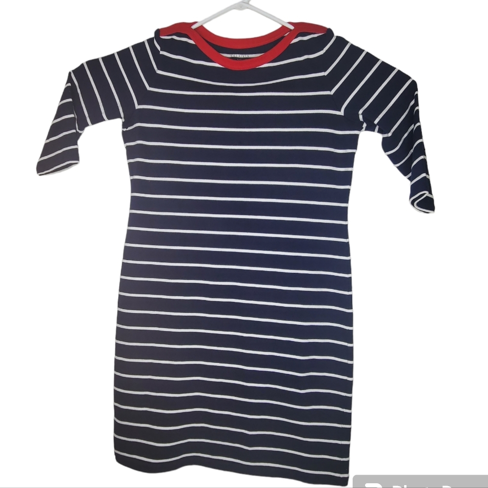 Talbots size M navy & white stripe red knit dress 3/4 sleeve